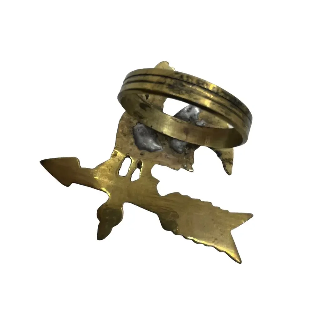 Rooster Napkin Rings Weathervane Brass Tone Set of Four Vintage Repaired Country